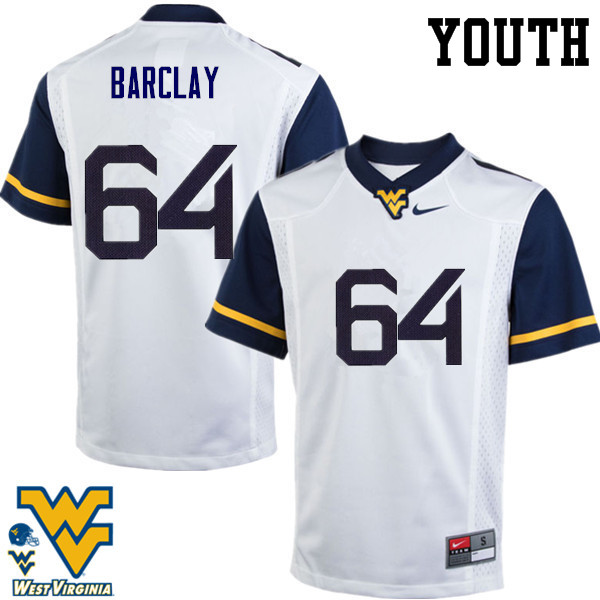 Youth #64 Don Barclay West Virginia Mountaineers College Football Jerseys-White - Click Image to Close